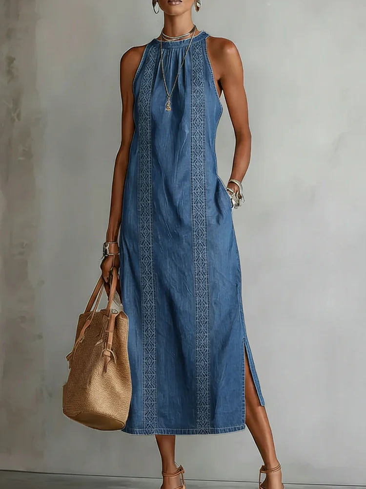 Julia | Rochie din Denim cu Detalii din Dantelă Vintage