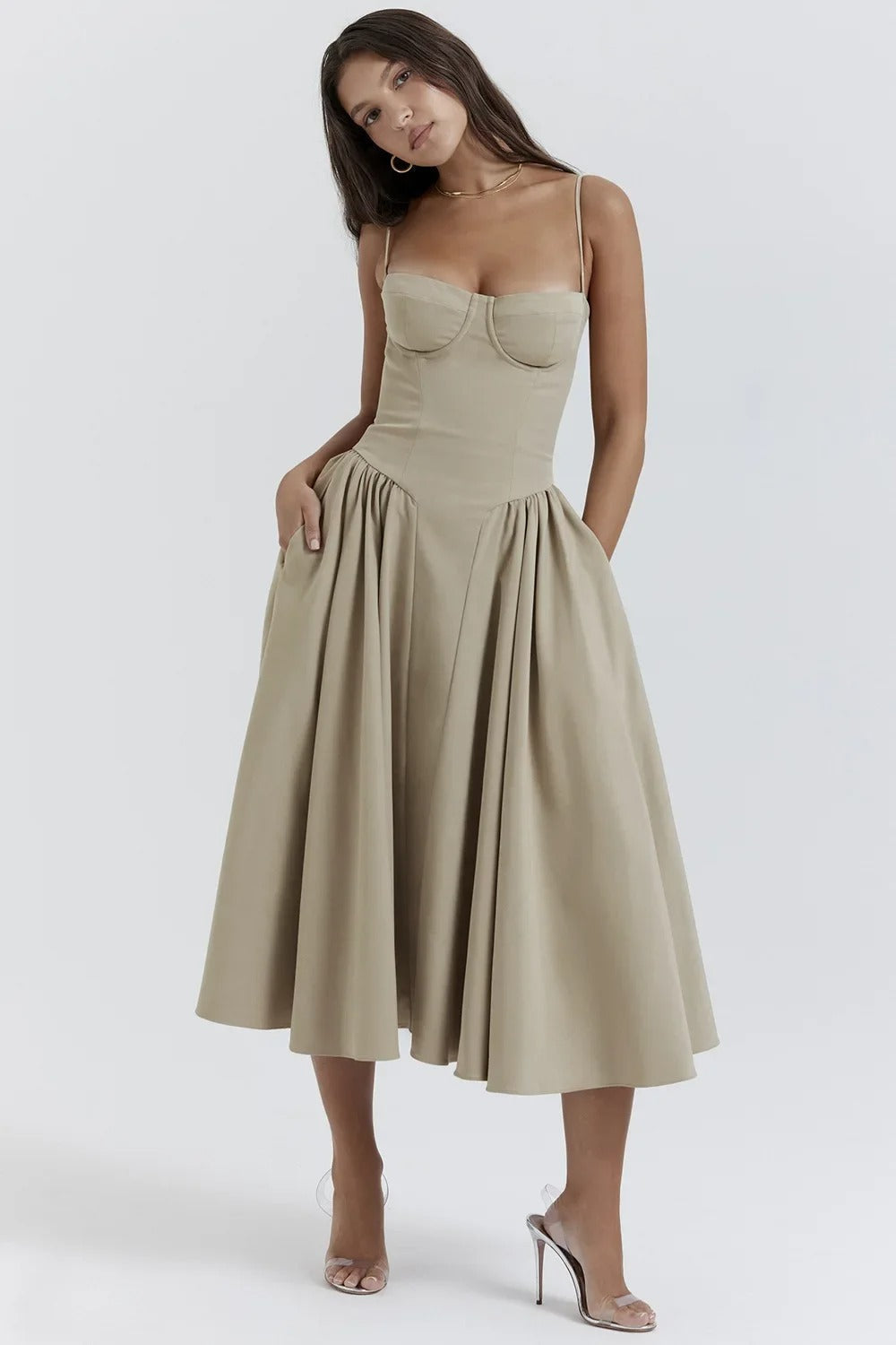 Sigrid | Rochie bustier fără mâneci, lungime midi