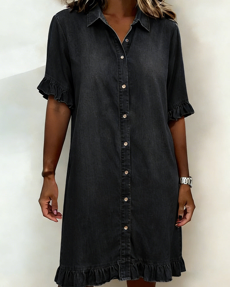 Linea - Rochie din denim confortabilă cu pliuri flatante