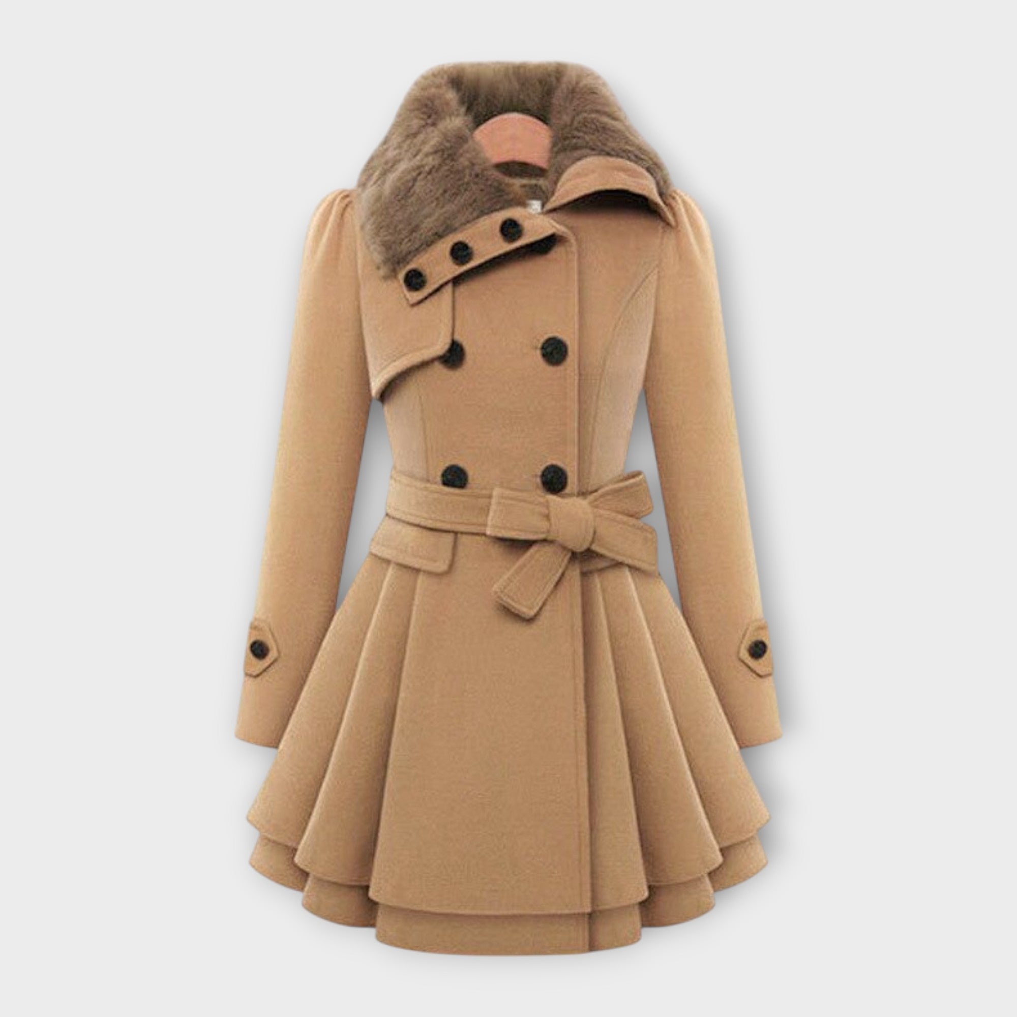 Palton elegant cu guler din blană artificială
