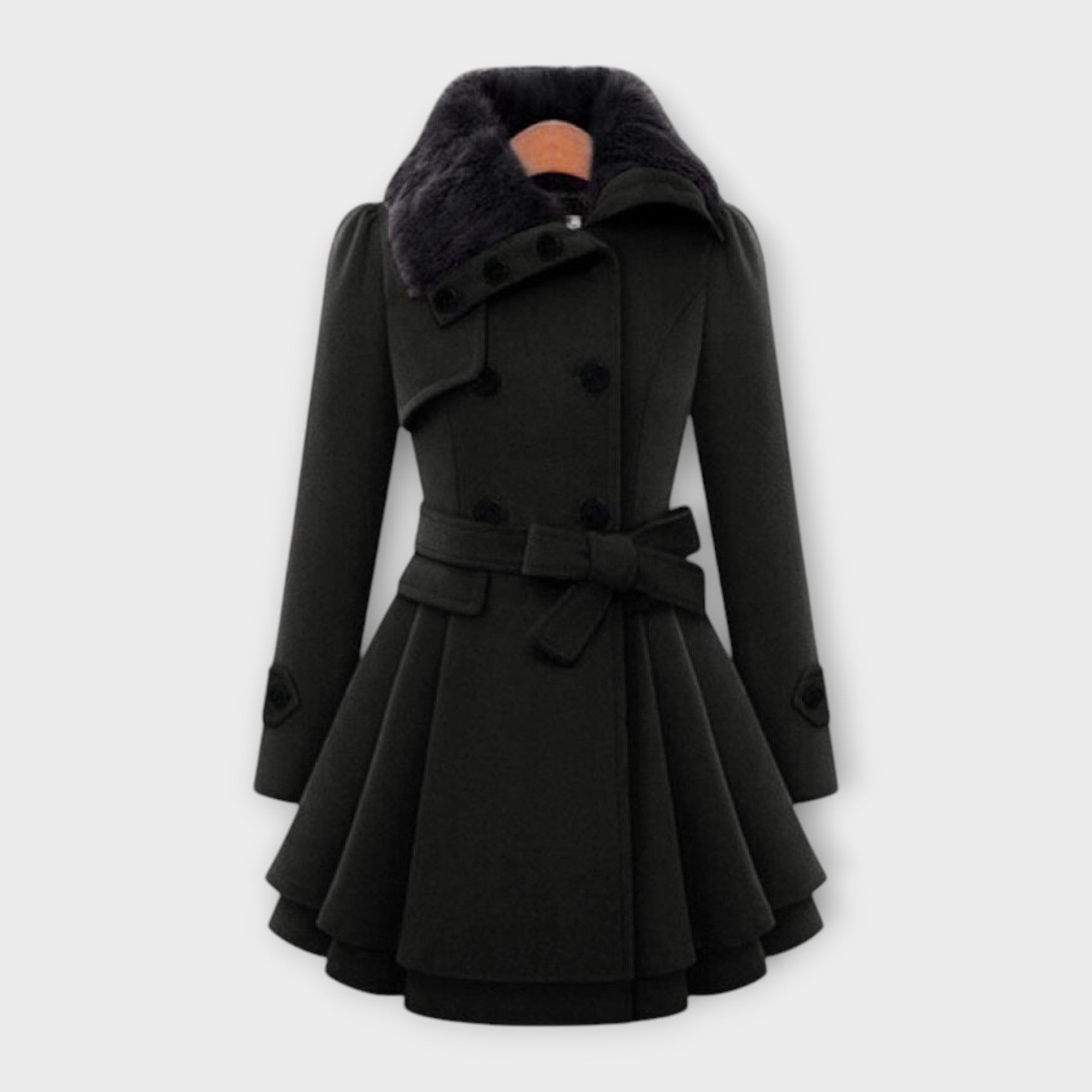 Palton elegant cu guler din blană artificială