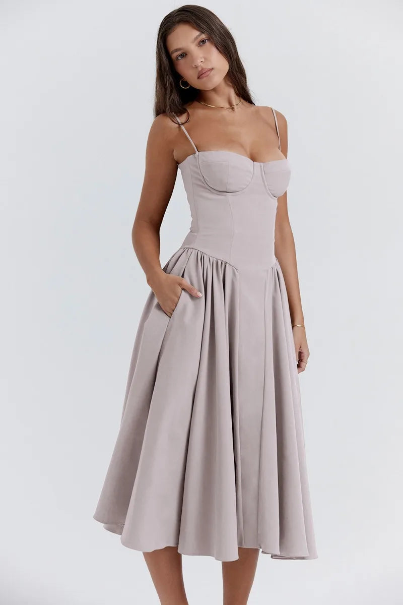 Sigrid | Rochie bustier fără mâneci, lungime midi