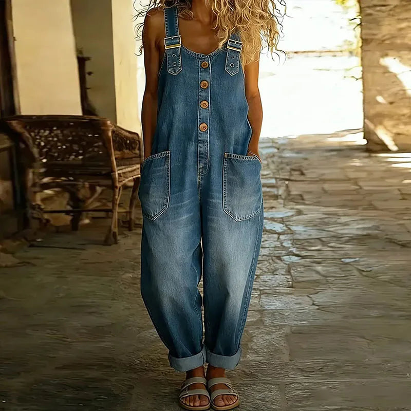 Mae | Salopetă din denim vintage moale cu bretele ajustabile