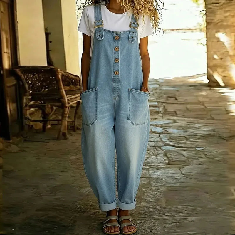 Mae | Salopetă din denim vintage moale cu bretele ajustabile