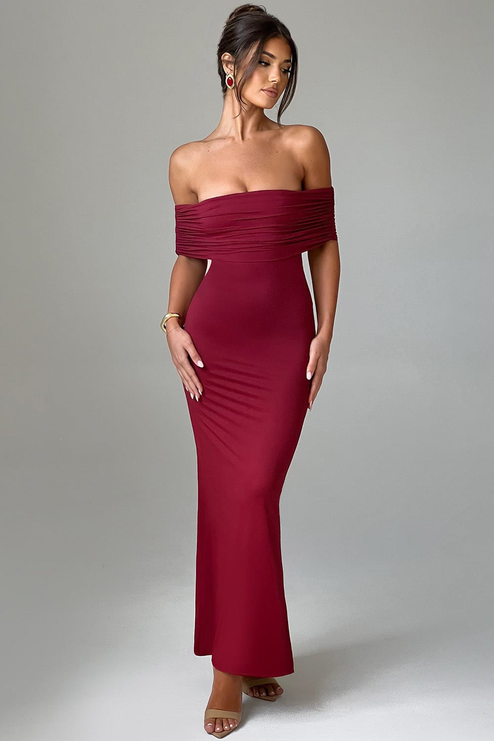 Tindra | Rochie lungă Bardot rafinată