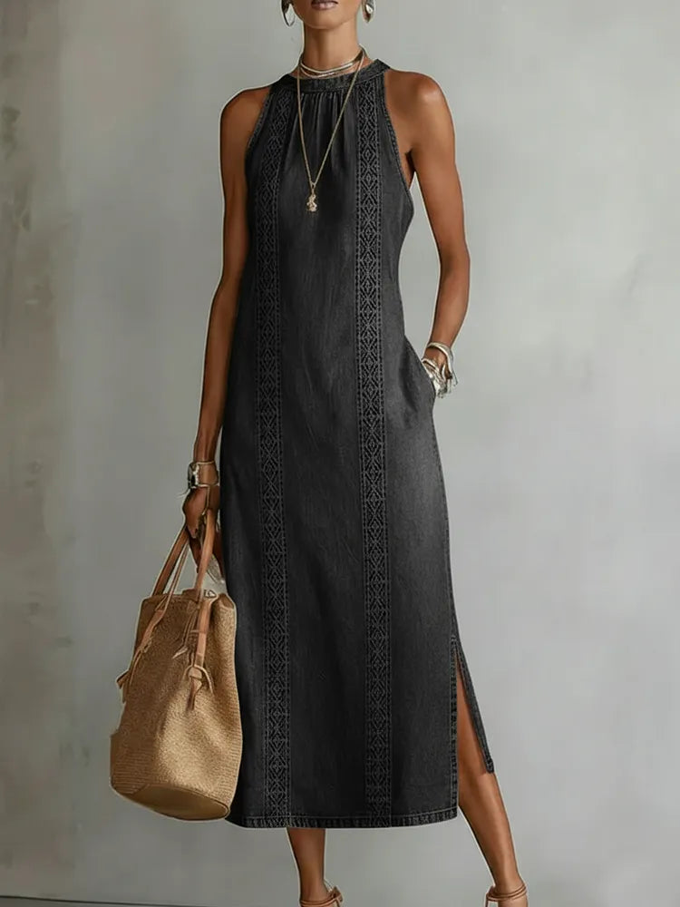 Julia | Rochie din Denim cu Detalii din Dantelă Vintage