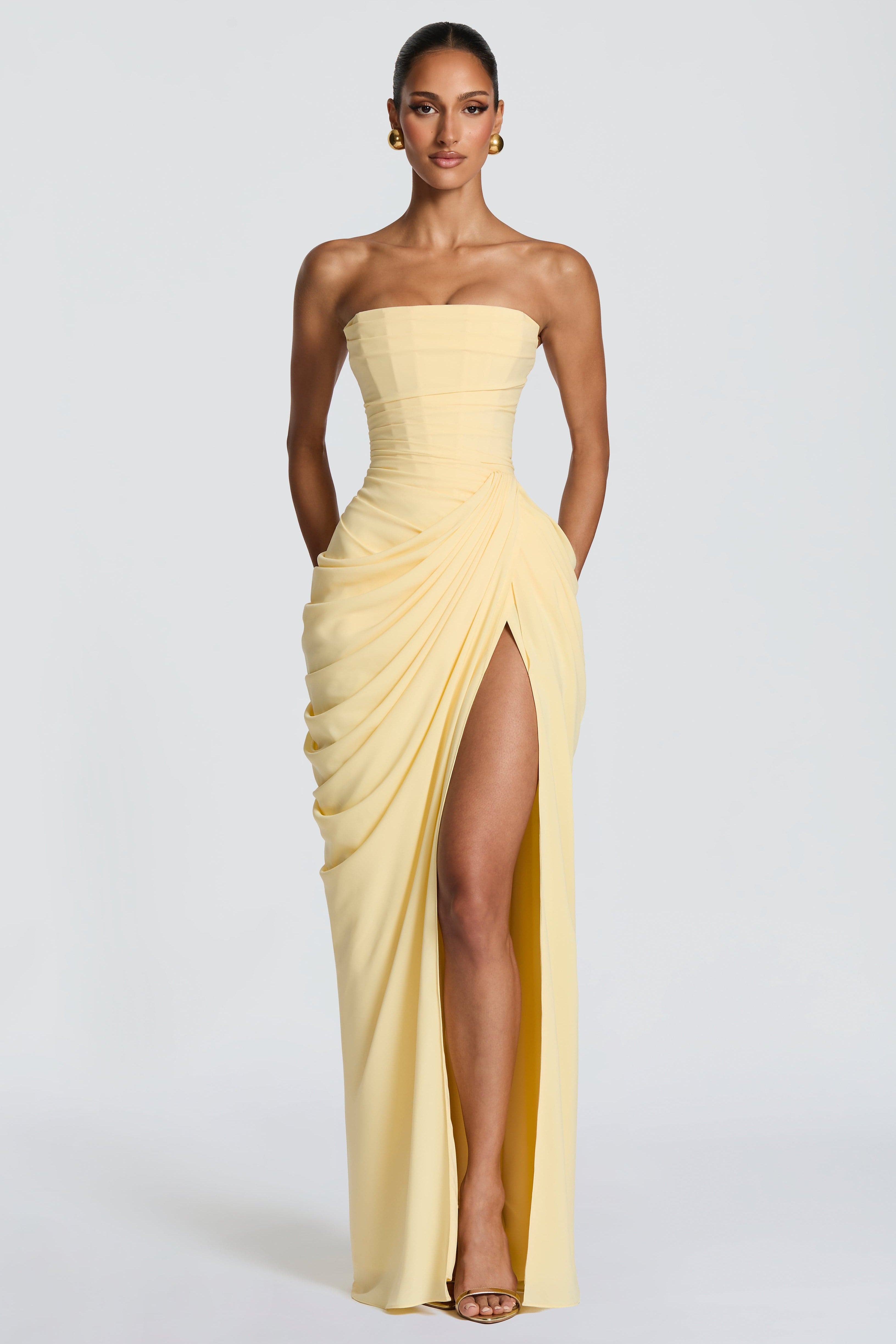 Mircea – Rochie Maxi de Gală cu Corset și Drapaj Rafinat