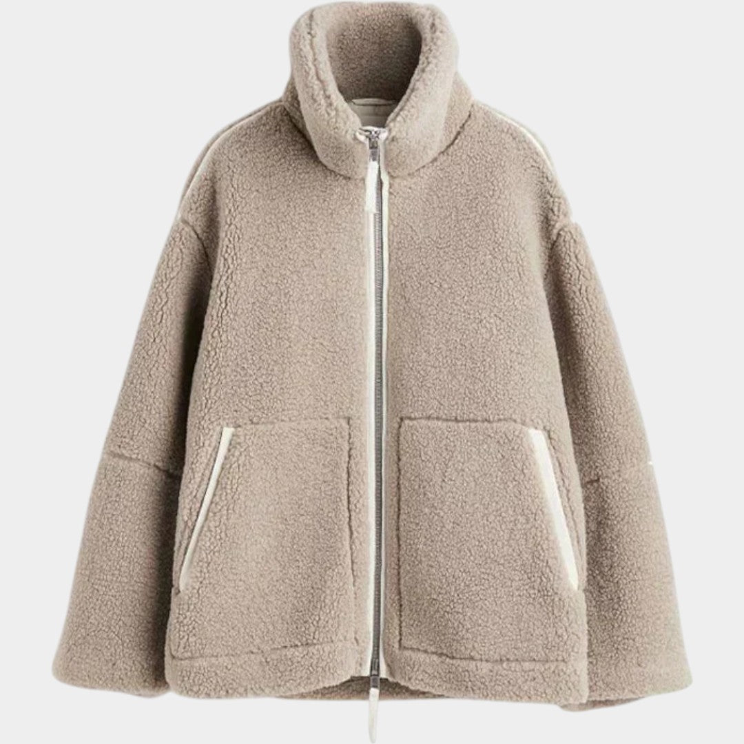 Petra – palton oversized din teddy pentru femei cu fermoar