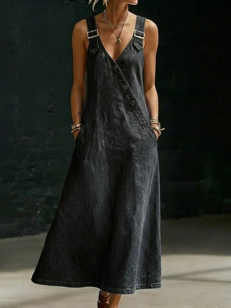 Vera | Rochie Lungă din Denim cu Nasturi